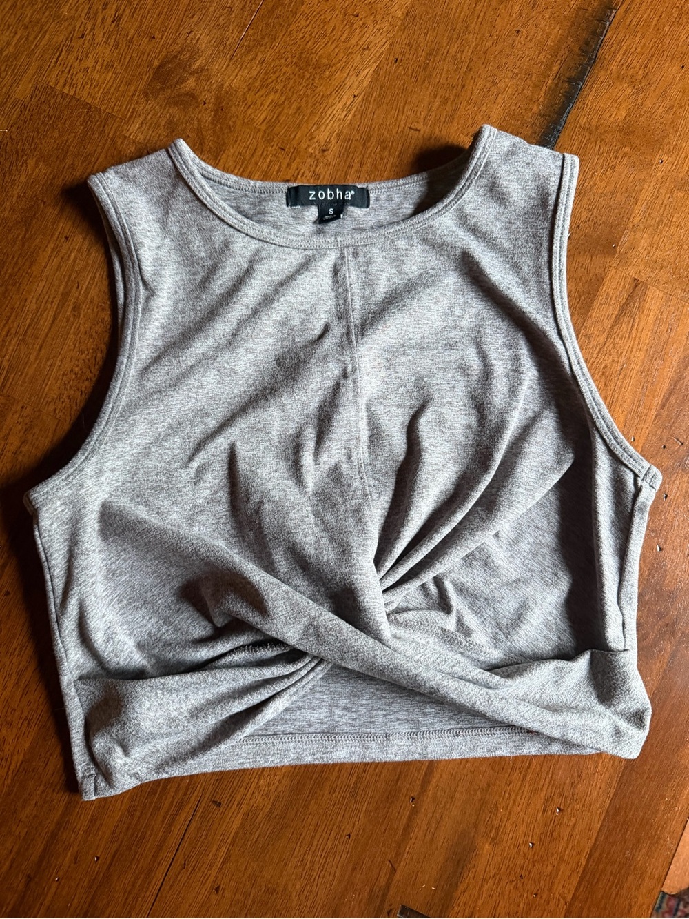 Zobha Heathered Taupe Twist-Front Crop Top small- Like New